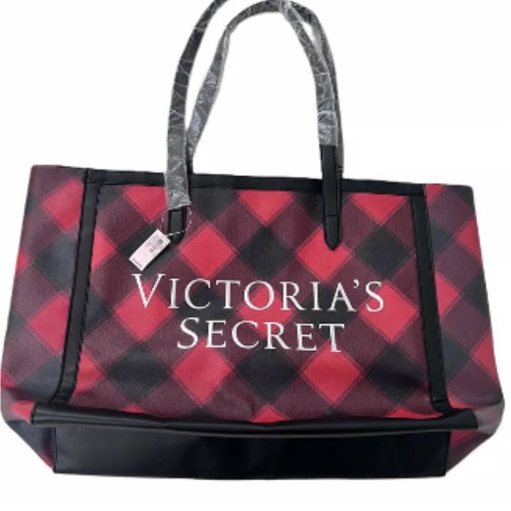 Victoria's Secret Women Red Plaid Handbags Red Black Tote Purse NWT